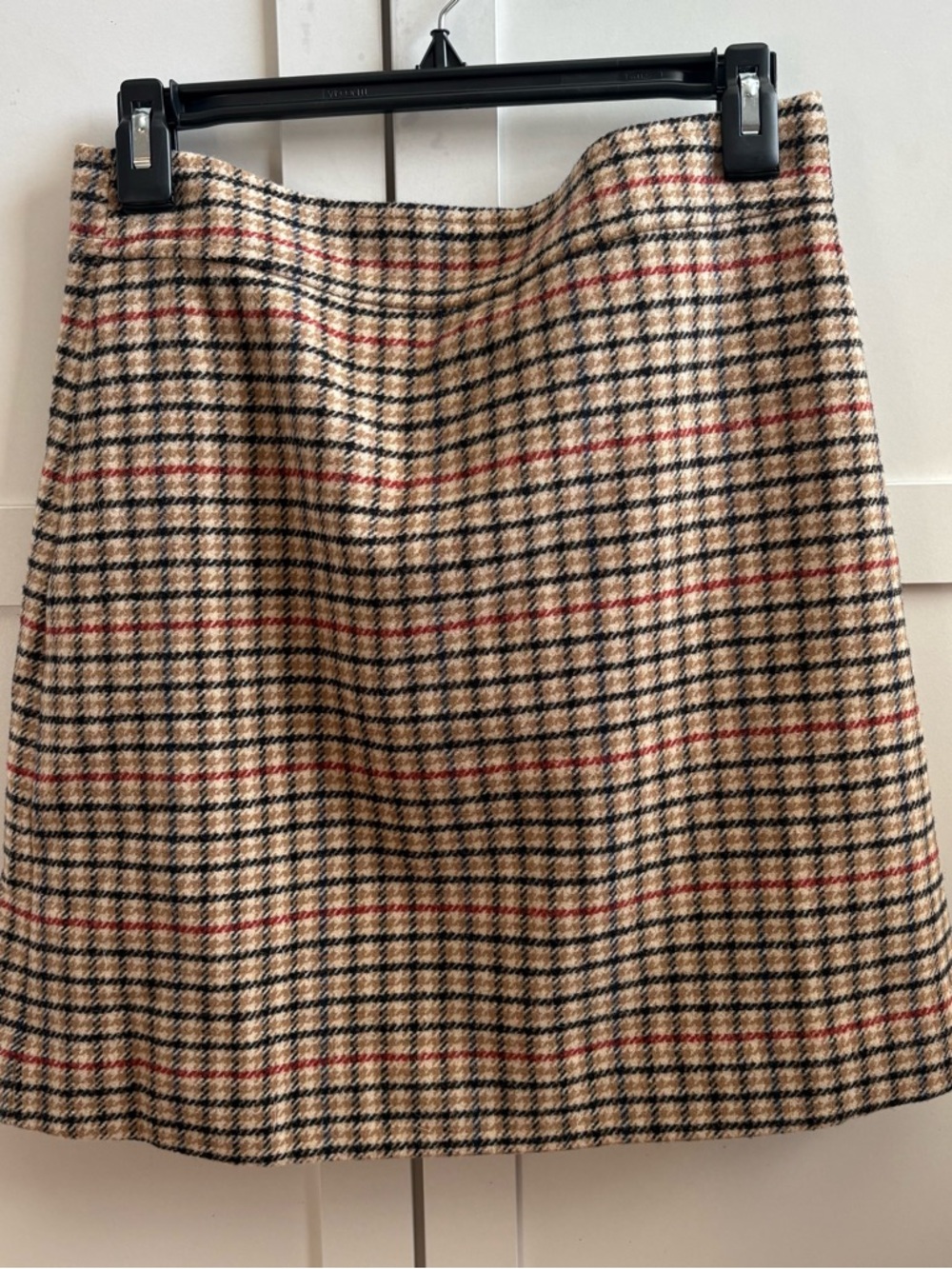J. Crew Beige Plaid A-Line Skirt with Black and Red Accents